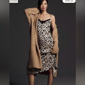 NWT Anthropologie V Neck Animal Print Lace Slip Open Back MIDI Dress Medium M